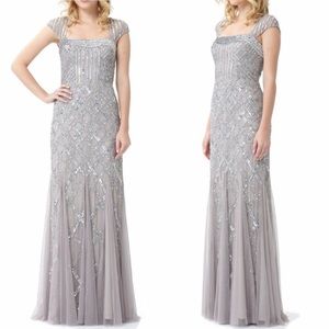 Adrianna Papell Cap Sleeve Square Neck Beaded Gown